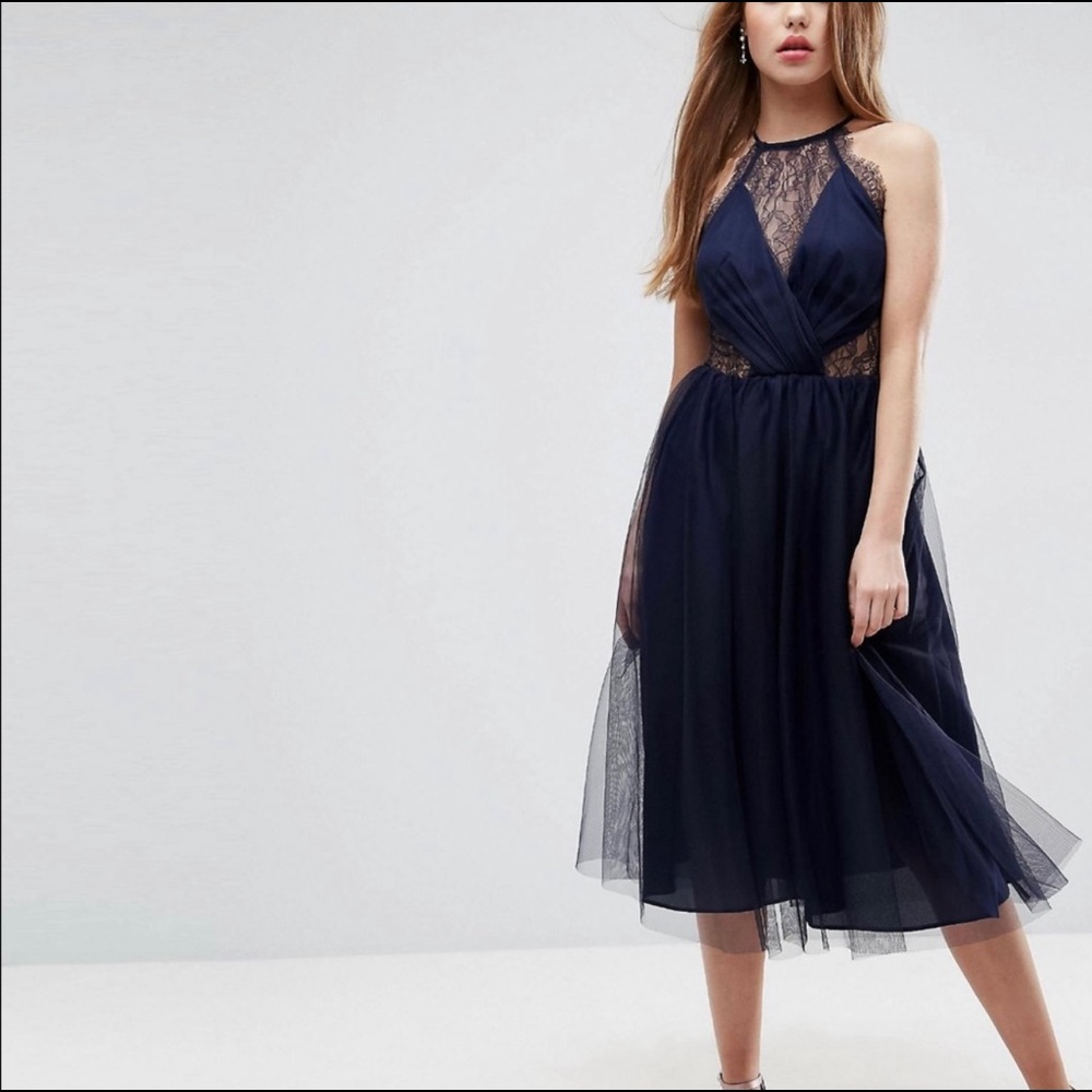 ASOS Blue Lace Tulle Dress 0